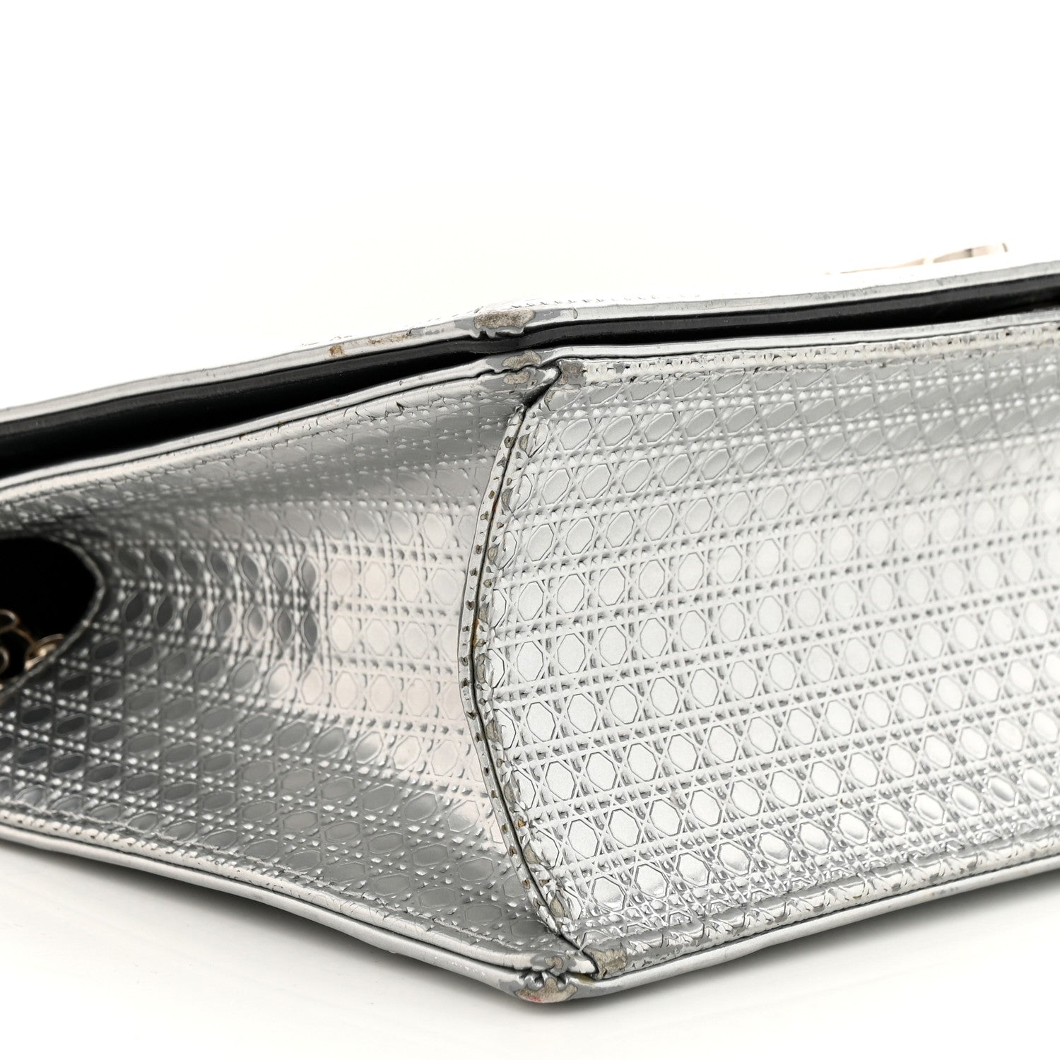 Christian Dior Metallic Patent Micro-Cannage Medium Diorama Flap Bag Silver 9 of 16