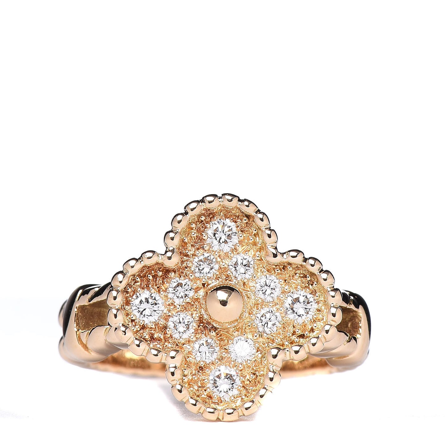 18K Yellow Gold Diamond Vintage Alhambra Ring 50 5.25