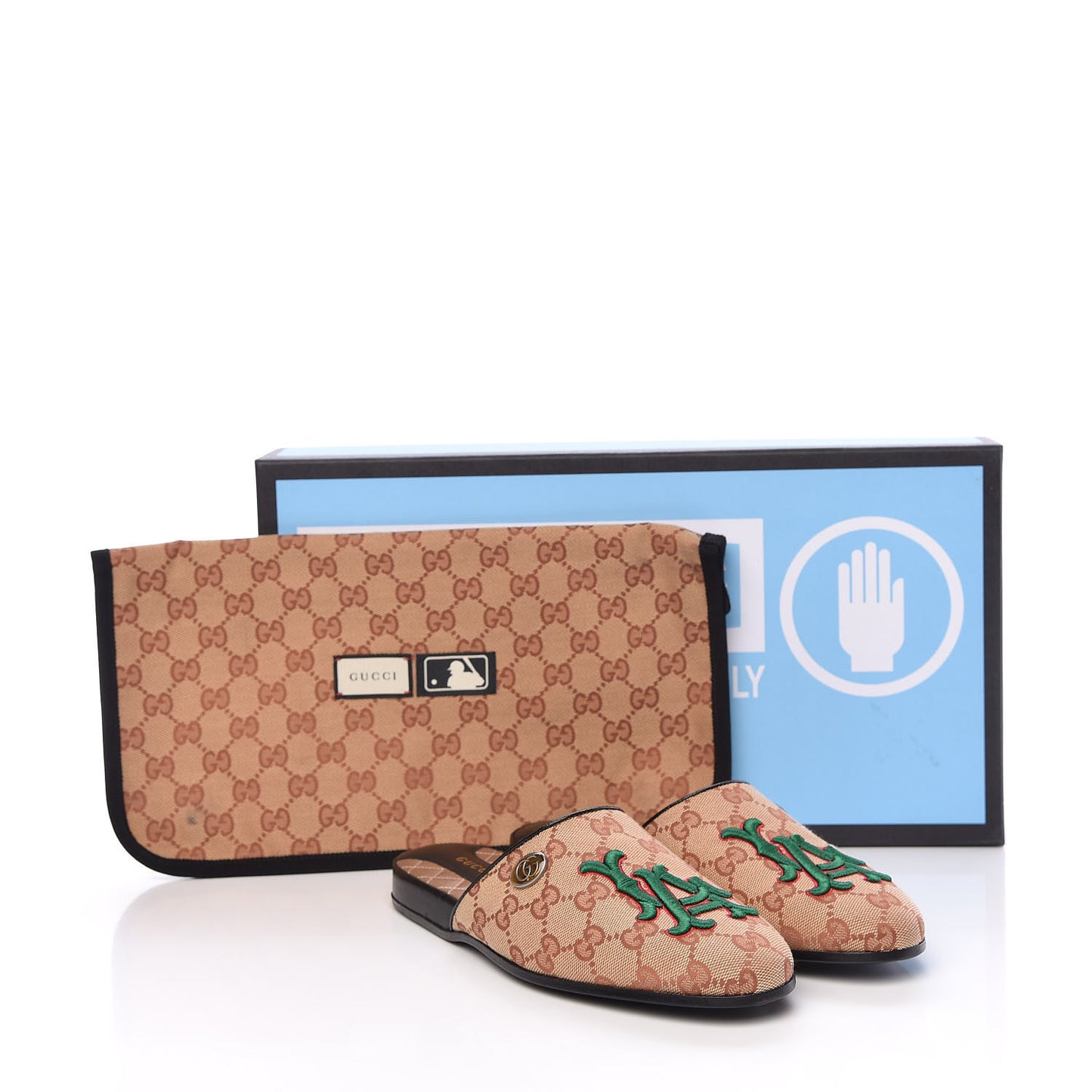 X MLB GG Monogram LA Dodgers Embroidered Womens GG Slippers 37 Beige Ruggine