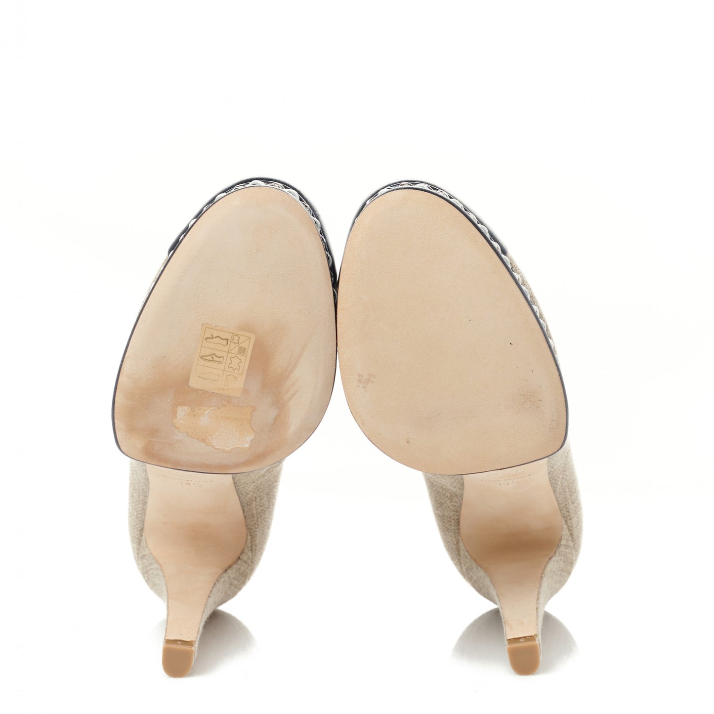 Linen Lambskin CC Chain Cap Toe Platform Pumps 39.5 Beige Fonce Black