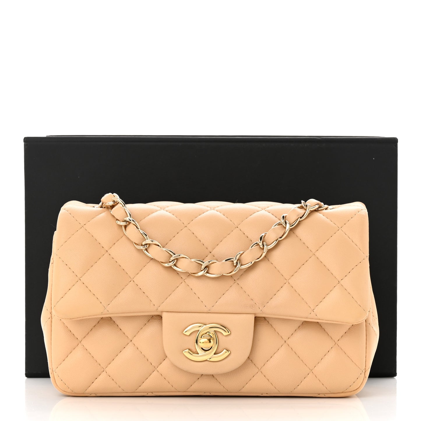 Lambskin Quilted Mini Rectangular Flap Beige