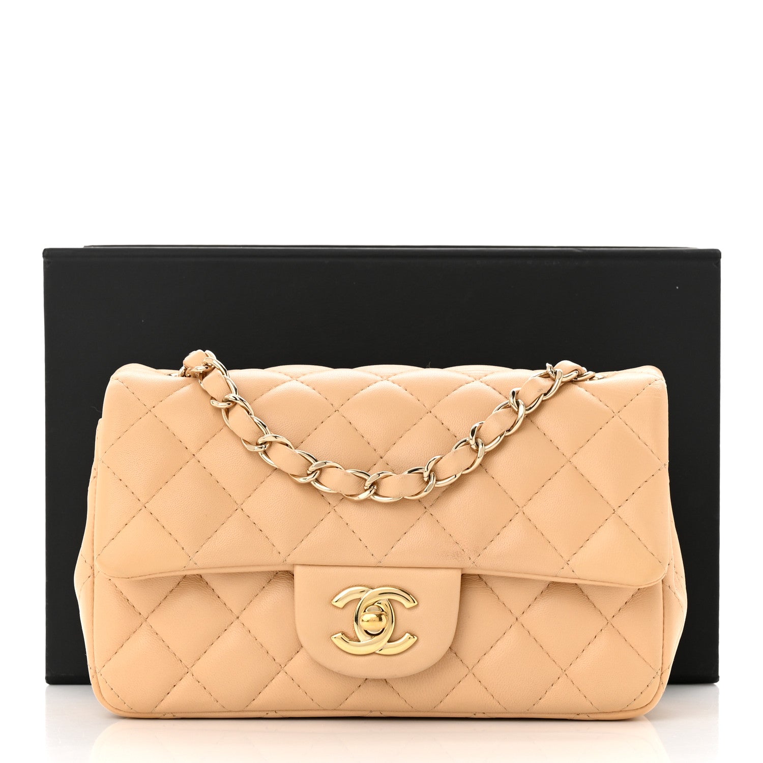 Chanel Lambskin Quilted Mini Rectangular Flap Beige 12 of 12