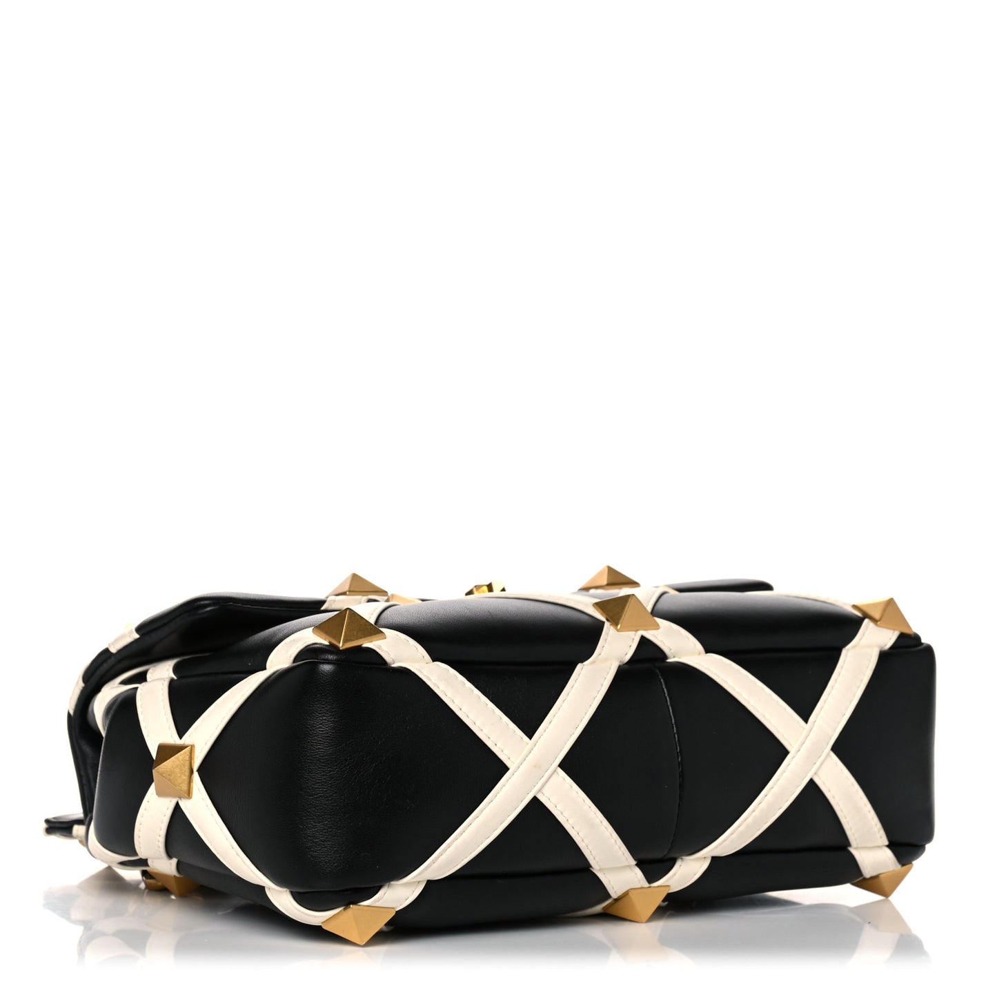Nappa Large Roman Stud Shoulder Bag Black White
