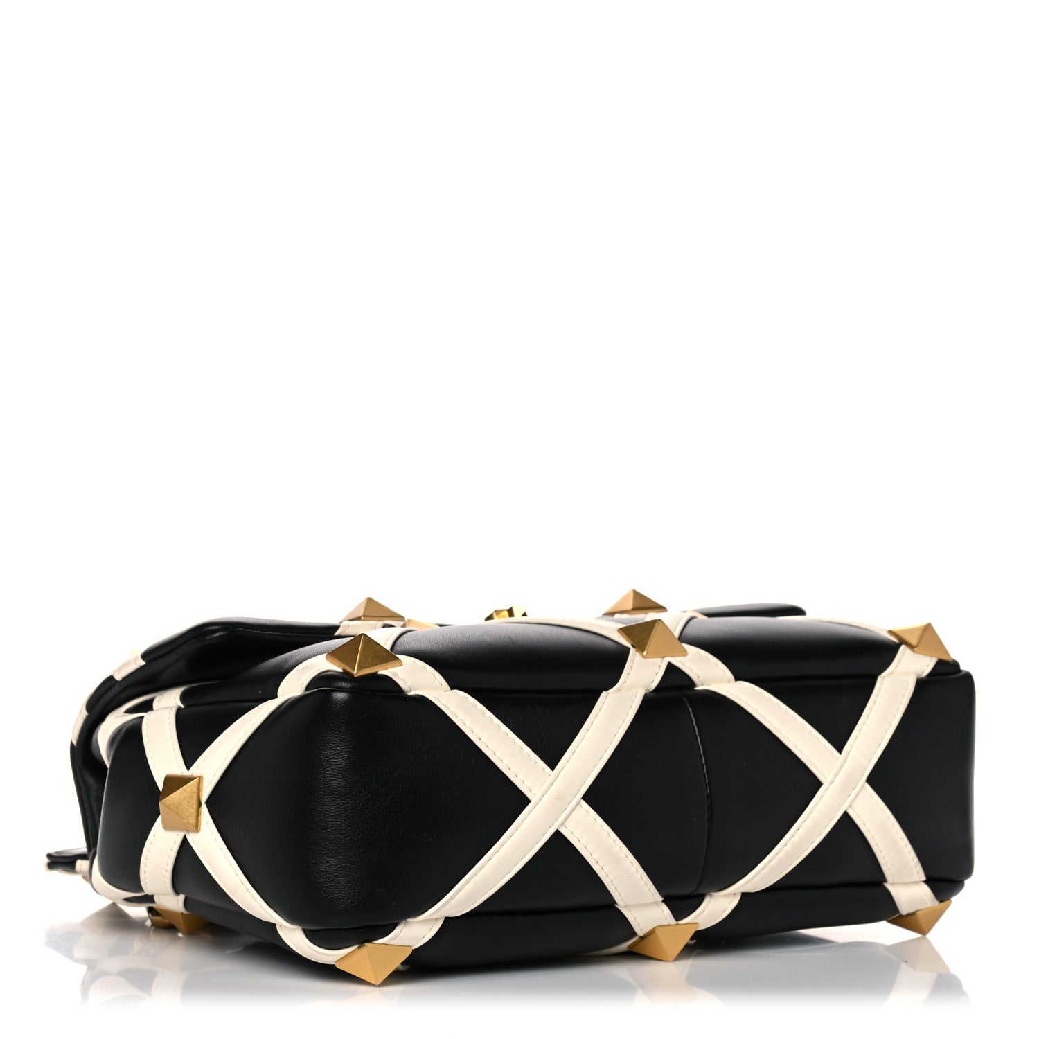 Valentino Garavani Nappa Large Roman Stud Shoulder Bag Black White 4 of 14
