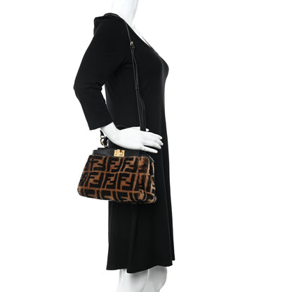 Fendi Shearling Nappa Macro FF 1974 Mini Peekaboo Iconic Satchel Tobacco Black 2 of 10