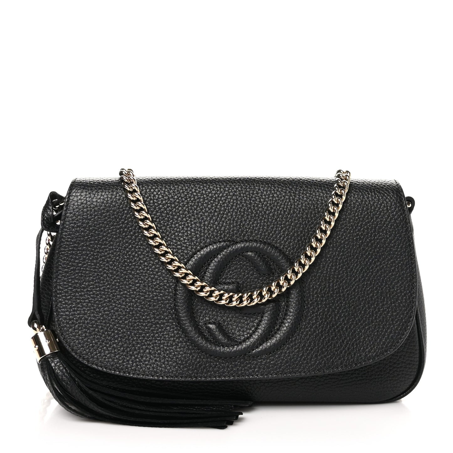 Pebbled Calfskin Medium Soho Flap Crossbody Black