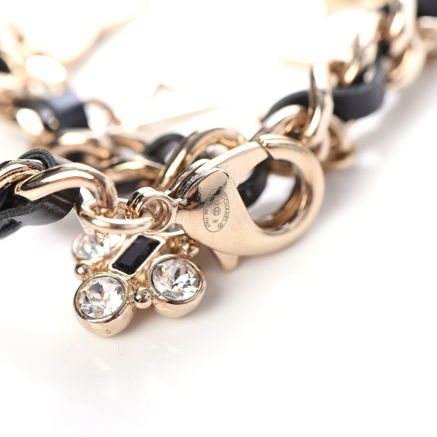Lambskin Crystal CC Logo Charming Choker Gold Black