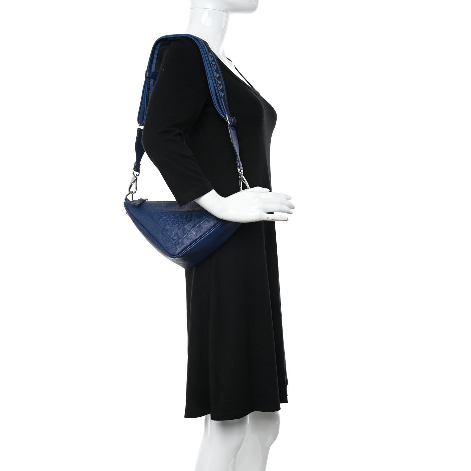 Prada Saffiano Triangle Shoulder Bag Bluette 2 of 9