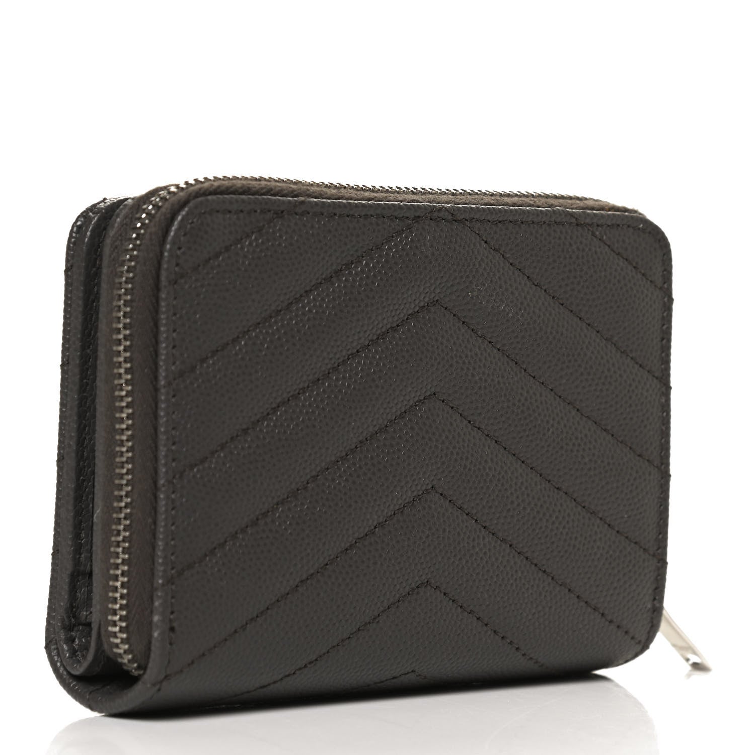 Saint Laurent Grain De Poudre Matelasse Chevron Monogram Compact Zip Around Wallet Earth 4 of 12