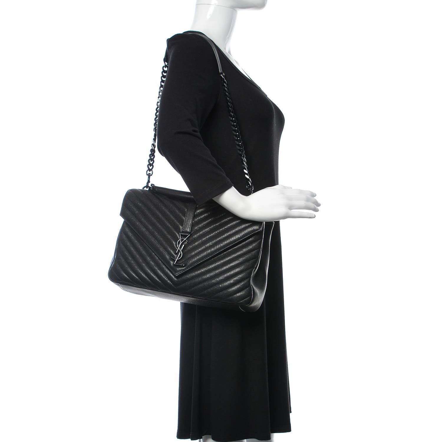Saint Laurent Sheepskin Matelasse Chevron Monogram Monochrome Large College Satchel Black 2 of 10