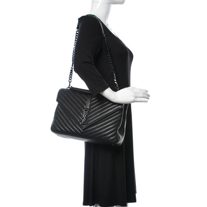 Saint Laurent Sheepskin Matelasse Chevron Monogram Monochrome Large College Satchel Black 2 of 10