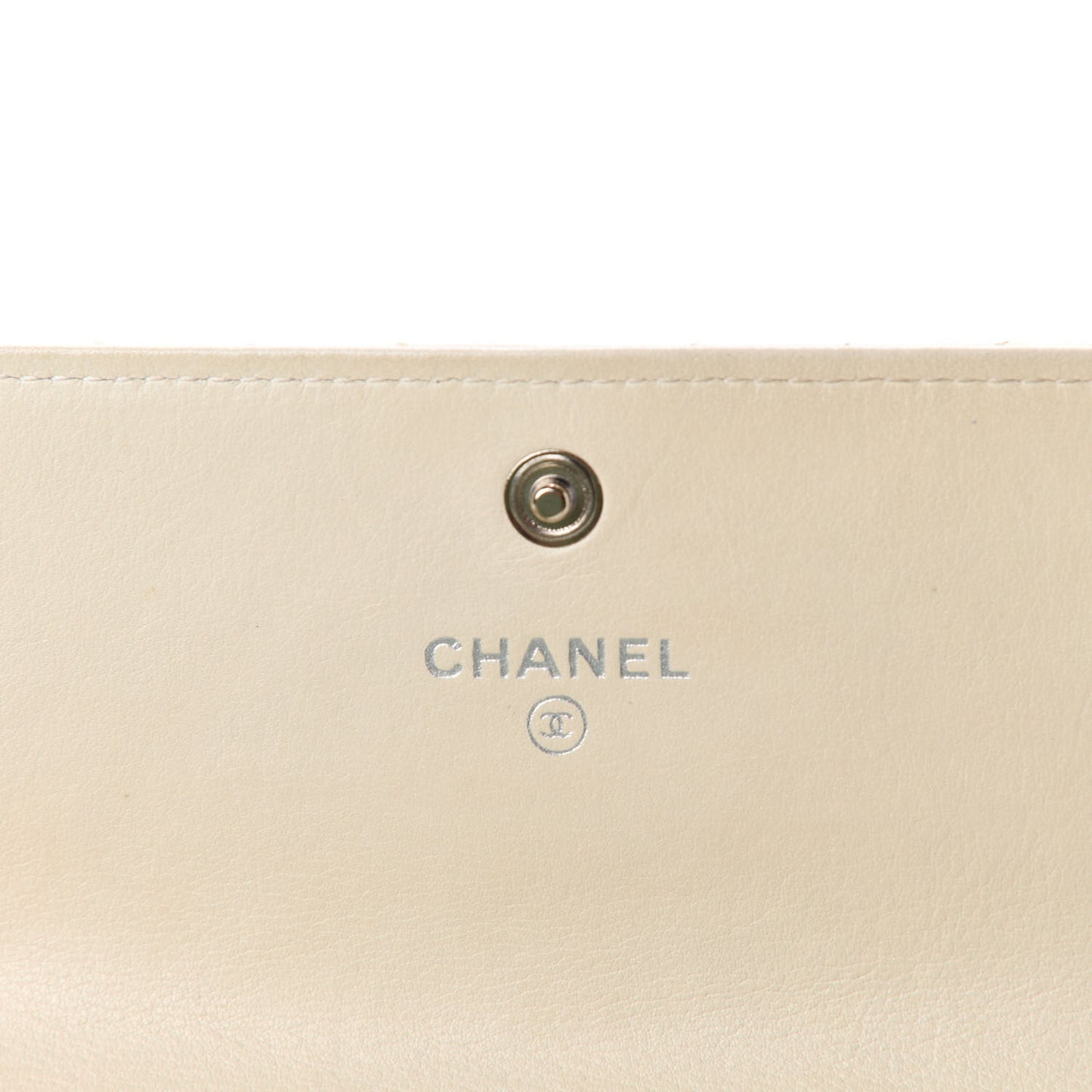 Calfskin Chevron Quilted Flap Wallet Light Beige