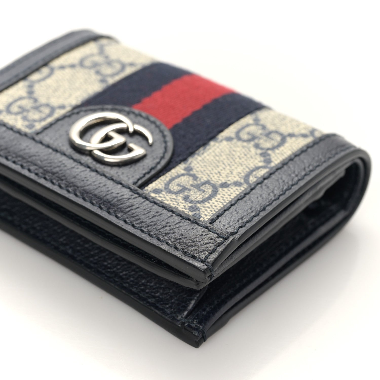 Gucci GG Supreme Monogram Textured Dollar Calfskin Web Ophidia Card Case Beige Blue 10 of 10
