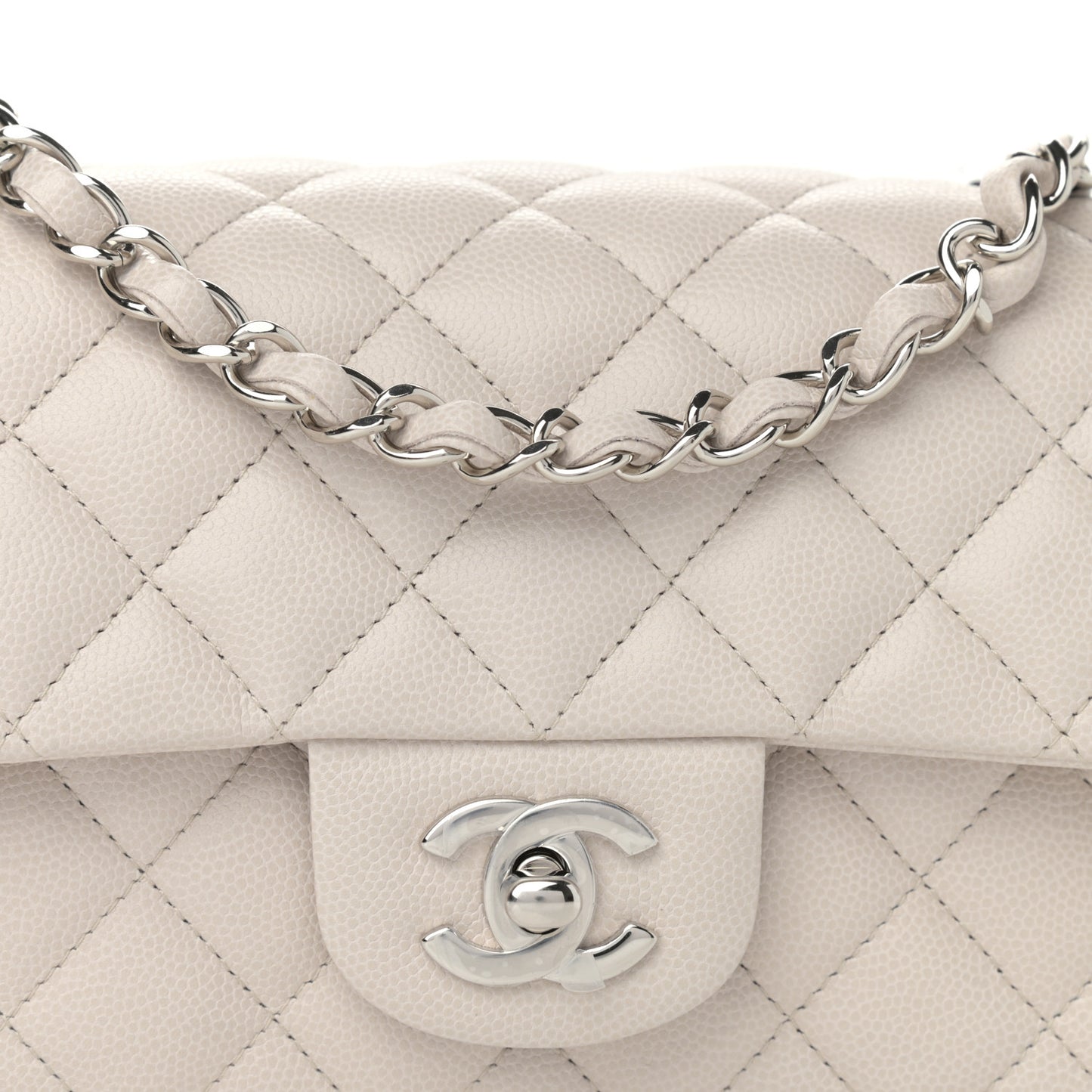 Caviar Quilted Mini Rectangular Flap Ivory