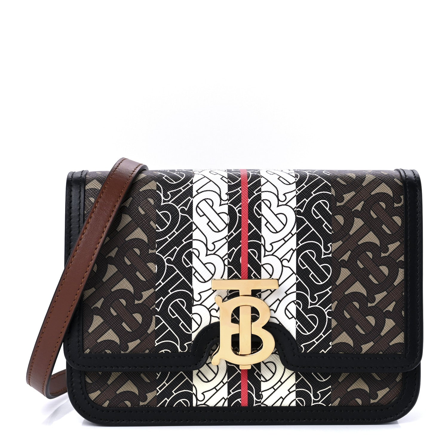 Burberry E-Canvas Monogram Stripe Small TB Bag Bridle Brown 1 of 10