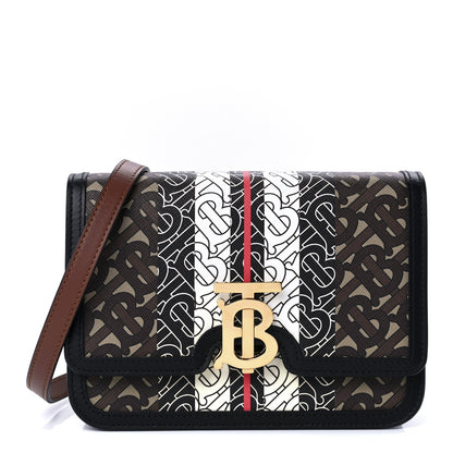 Burberry E-Canvas Monogram Stripe Small TB Bag Bridle Brown 1 of 10