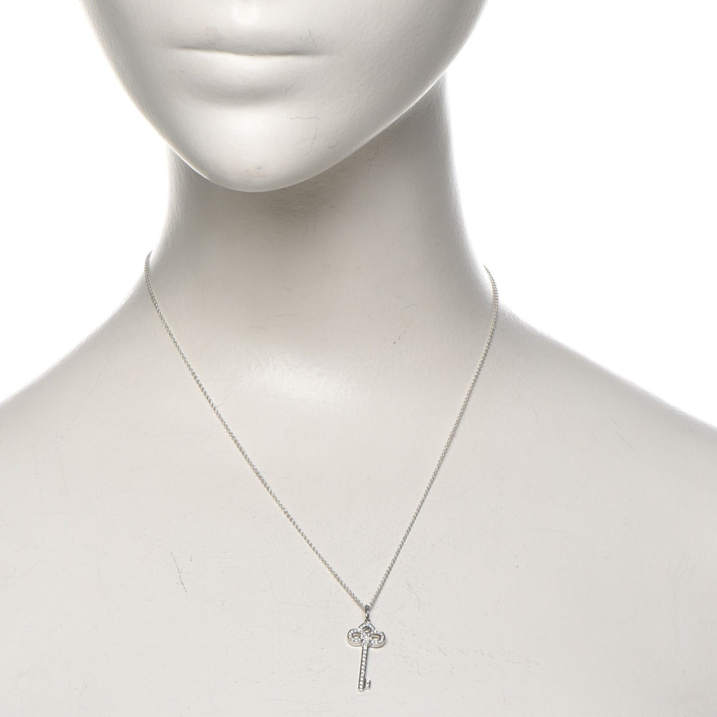 Platinum Diamond .12ct Fleur De Lis Key Pendant Necklace