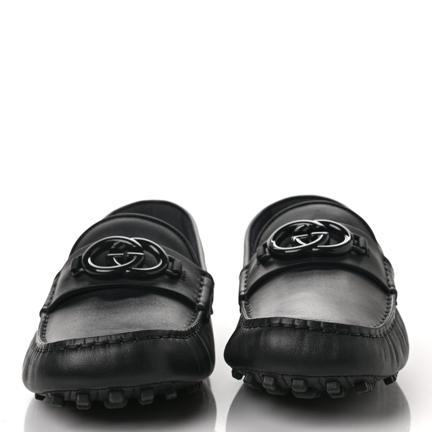 Soft Clove Calfskin Monochrome Mens Interlocking G Driver Loafers 9 Black