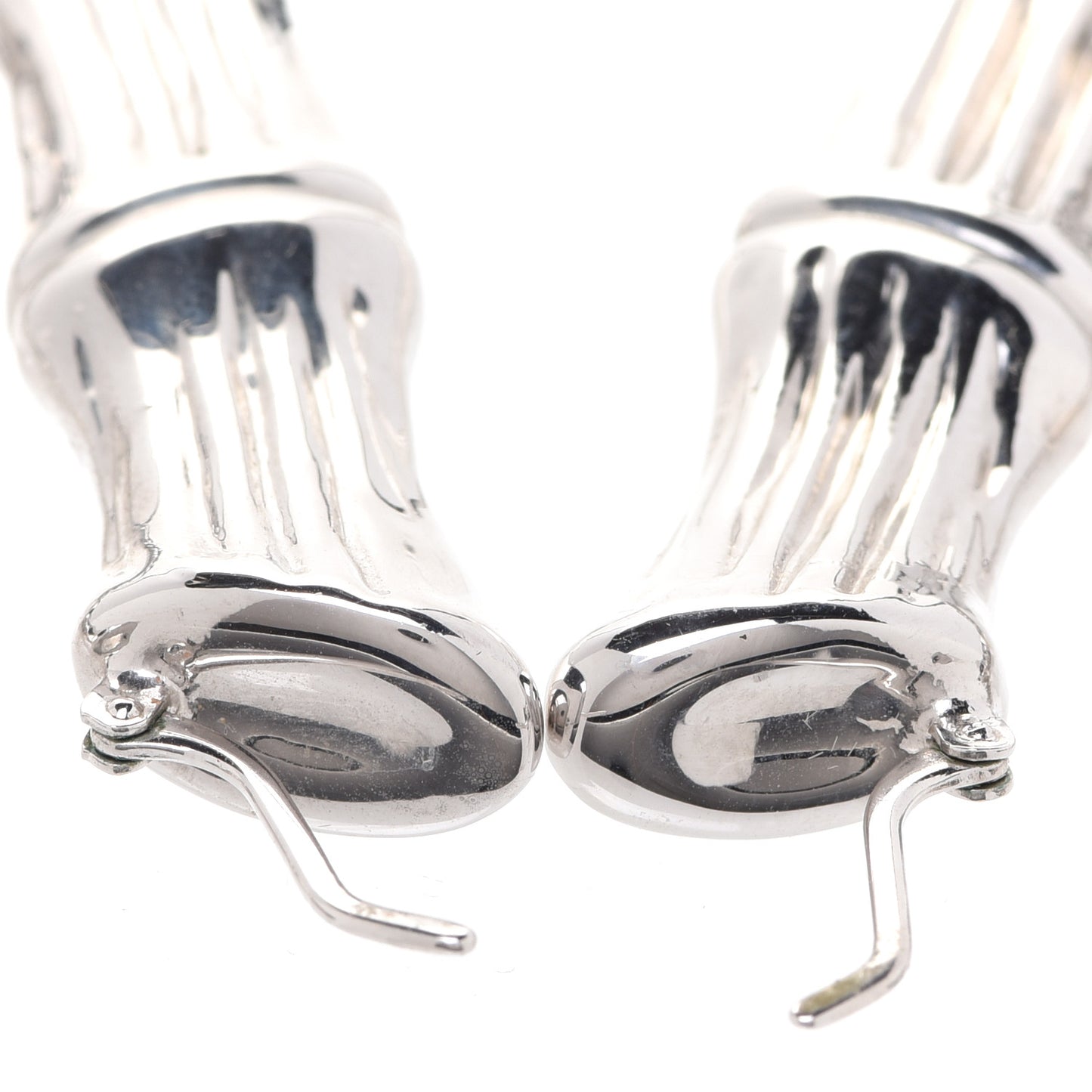 Metal FF Bamboo Hoop Earrings Silver