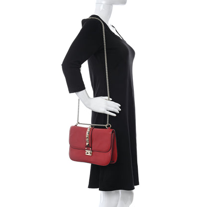 Valentino Garavani Pebbled Calfskin Medium Glam Lock Rockstud Flap Red 2 of 14