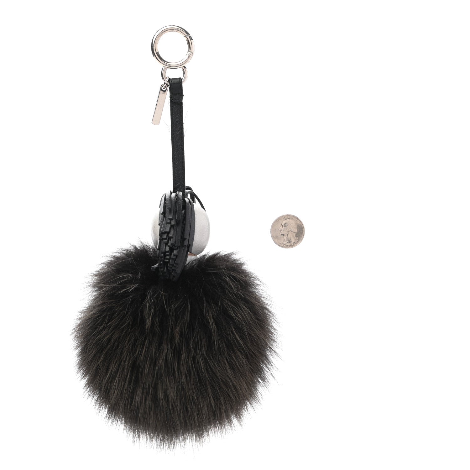 Fendi Fox Fur Shiny Nappa Bi-Color Super Karlito Pom Pom Bag Charm Moro Rosso Chiaro 2 of 5