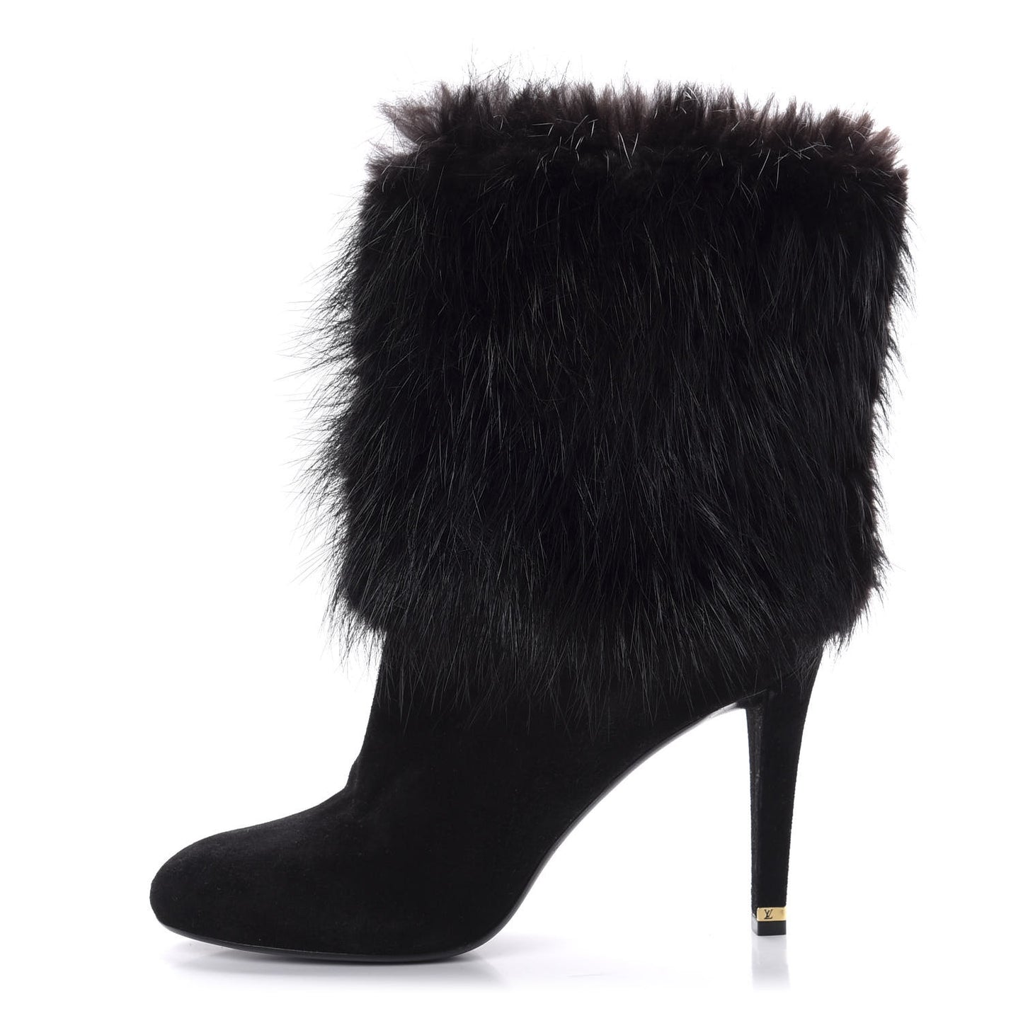 Suede Beaver Fur Glam Ankle Boots 39.5 Black