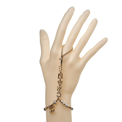 Chanel Pearl Crystal Logo Ring Chain Bracelet Gold 2 of 4