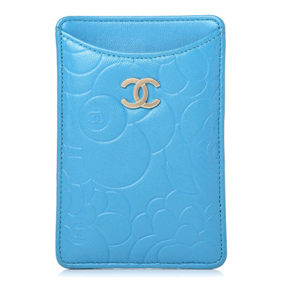 Chanel Lambskin Camellia Embossed iPhone Case Turquoise 1 of 7