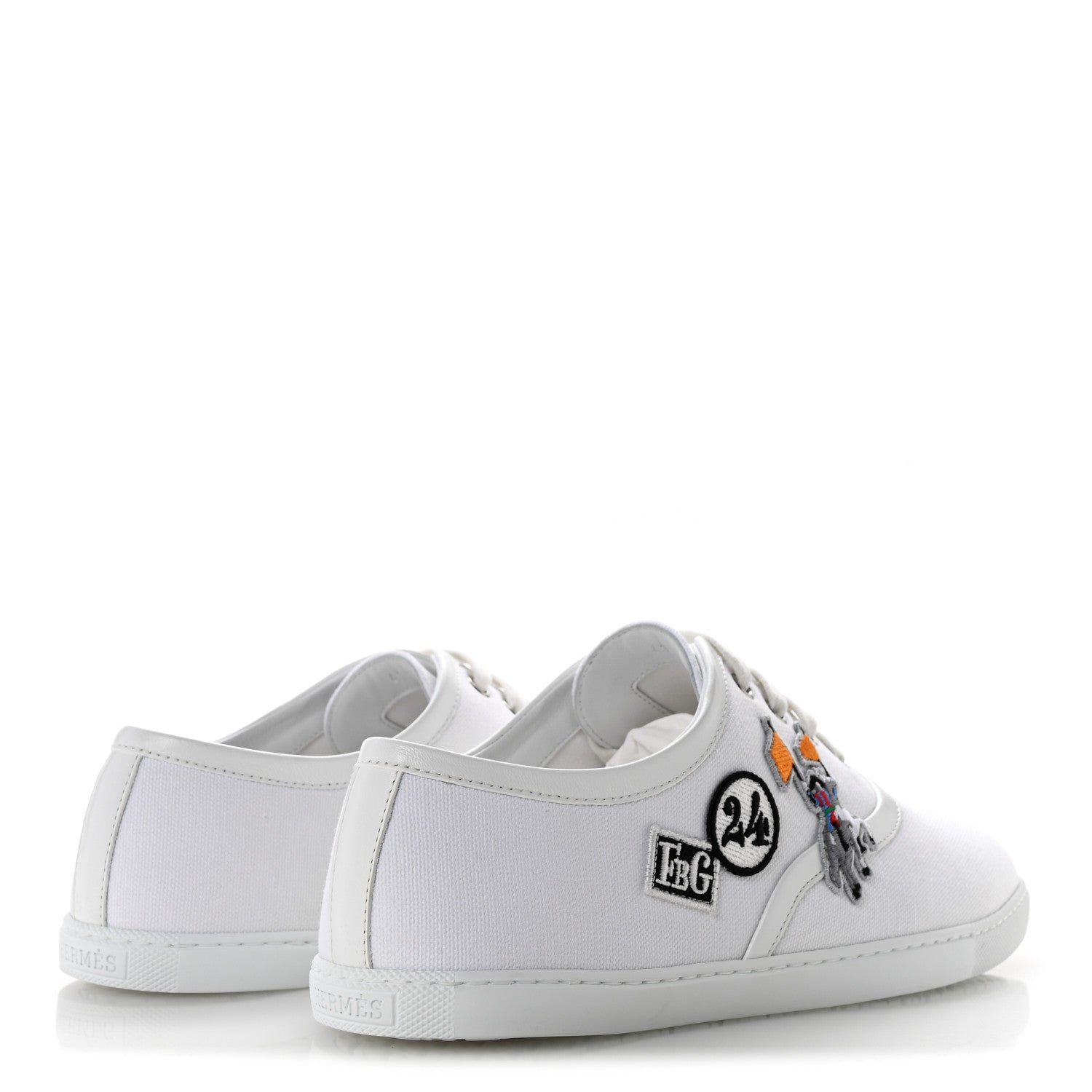 Hermes Canvas Embroidered Innocent Sneakers 41 White 5 of 9