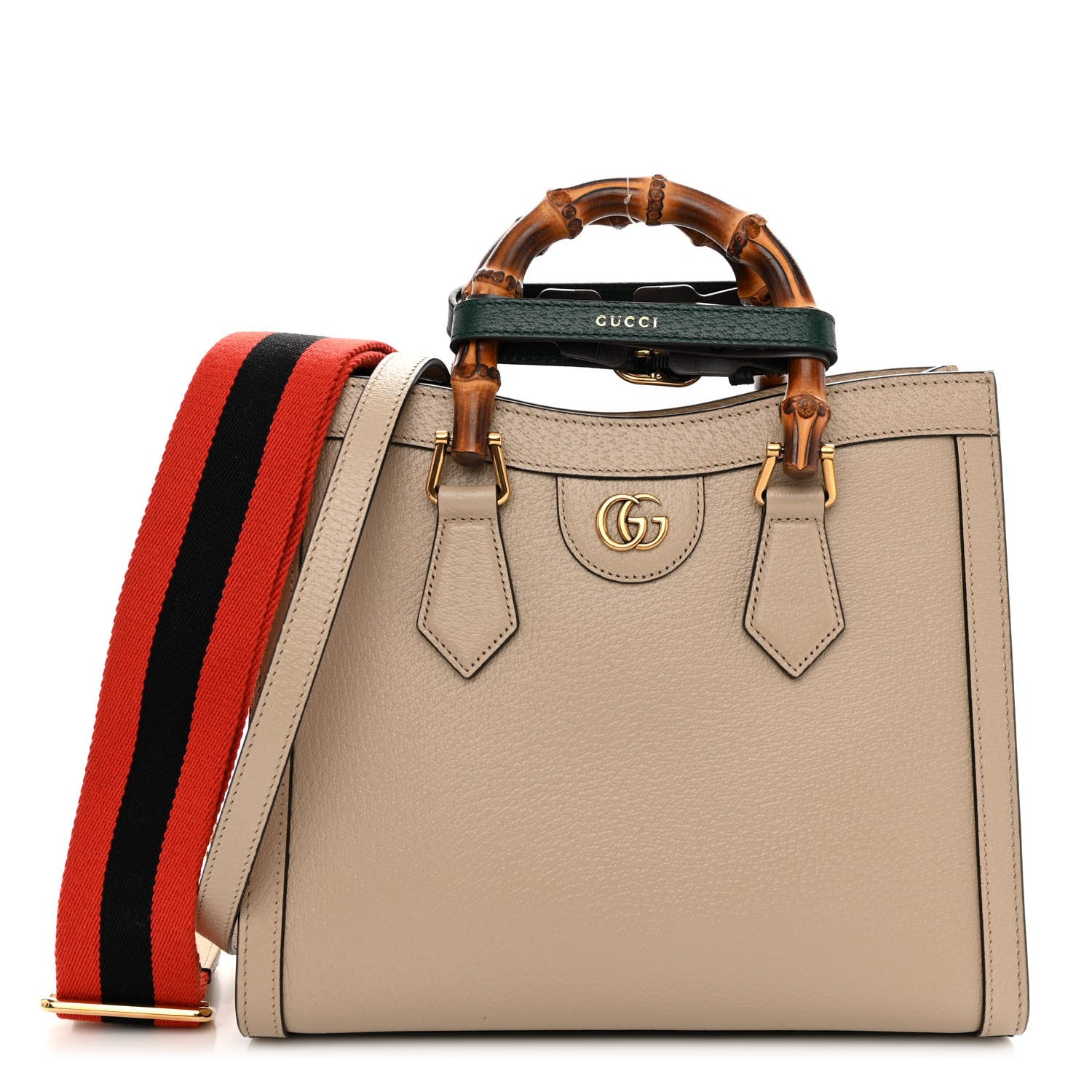 Gucci Textured Dollar Calfskin Web Small Diana Tote Bag Oatmeal Vintage Green 1 of 9