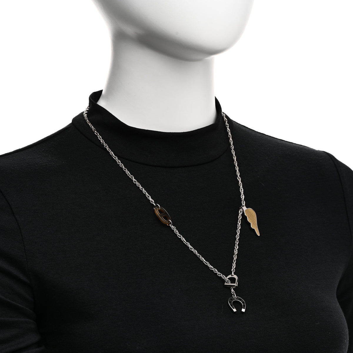 Hermes Palladium Buffalo Horn Lacquered Bon Voyage Necklace Black Dore 2 of 6