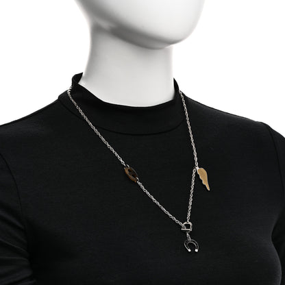 Hermes Palladium Buffalo Horn Lacquered Bon Voyage Necklace Black Dore 2 of 6