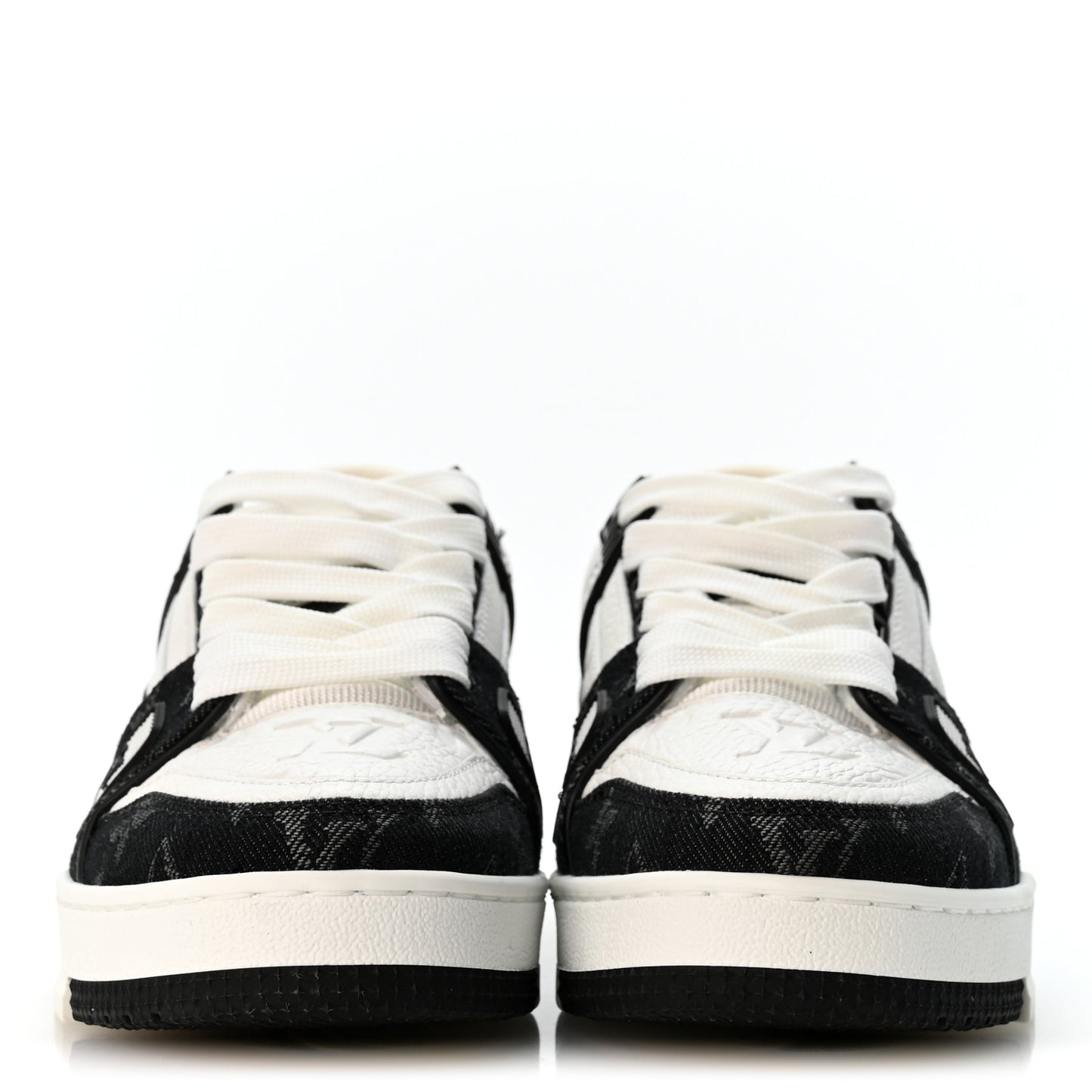 Calfskin Embossed Monogram Denim Womens LV Trainer Sneakers 35 Black