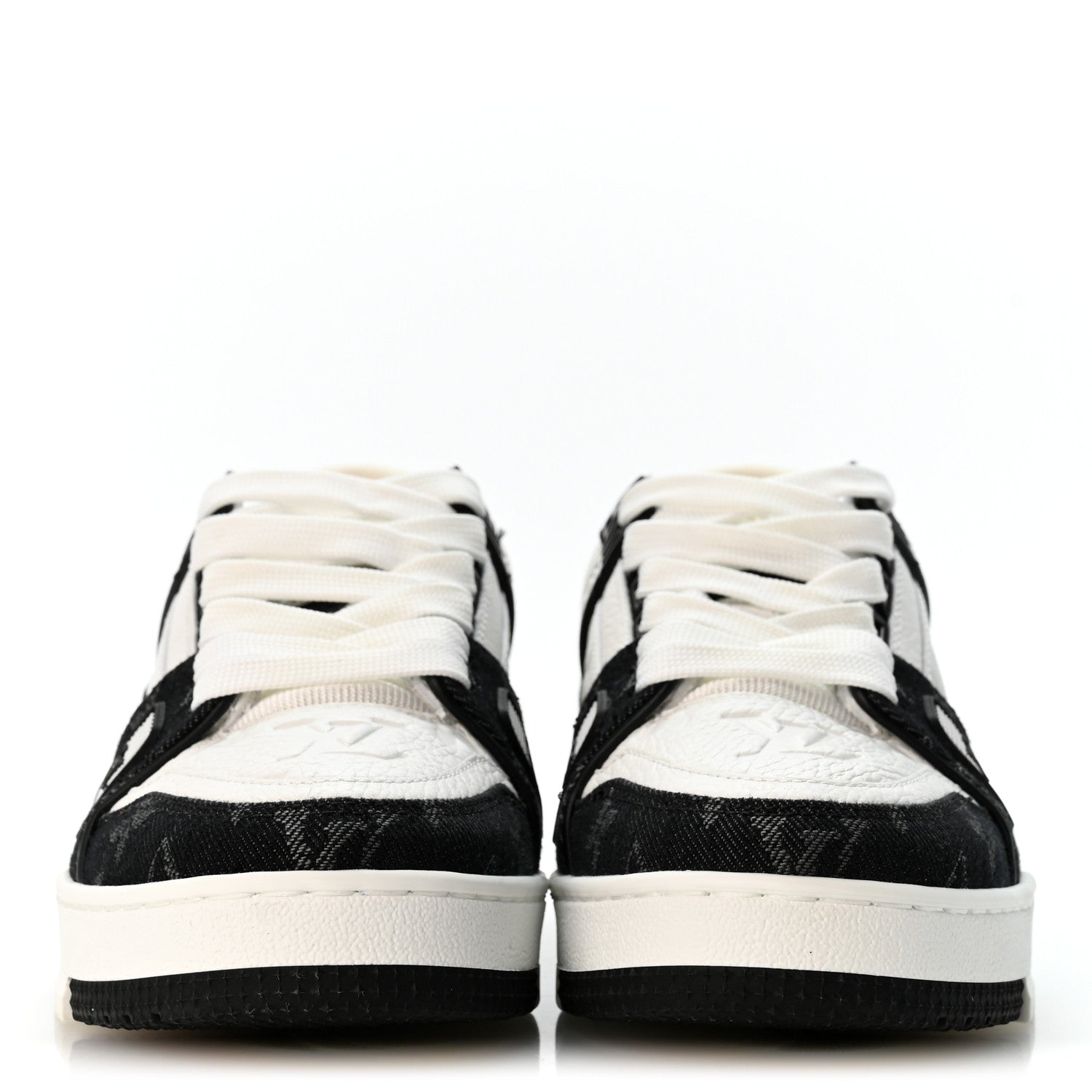 Louis Vuitton Calfskin Embossed Monogram Denim Womens LV Trainer Sneakers 35 Black 3 of 9