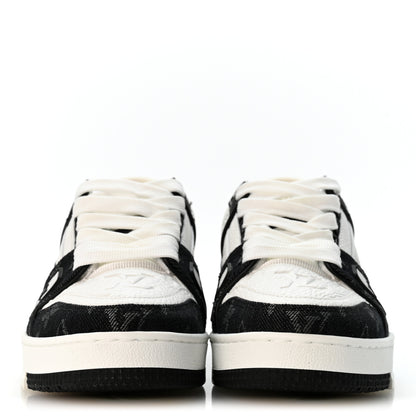 Louis Vuitton Calfskin Embossed Monogram Denim Womens LV Trainer Sneakers 35 Black 3 of 9