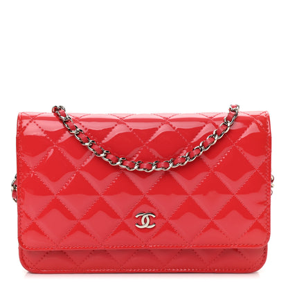 Chanel Patent Quilted Wallet On Chain WOC Red 1 of 11
