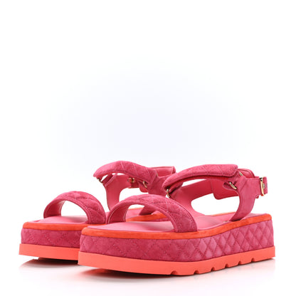 Chanel Suede Quilted Platform Sandals 41 Red Light Red 3 of 9