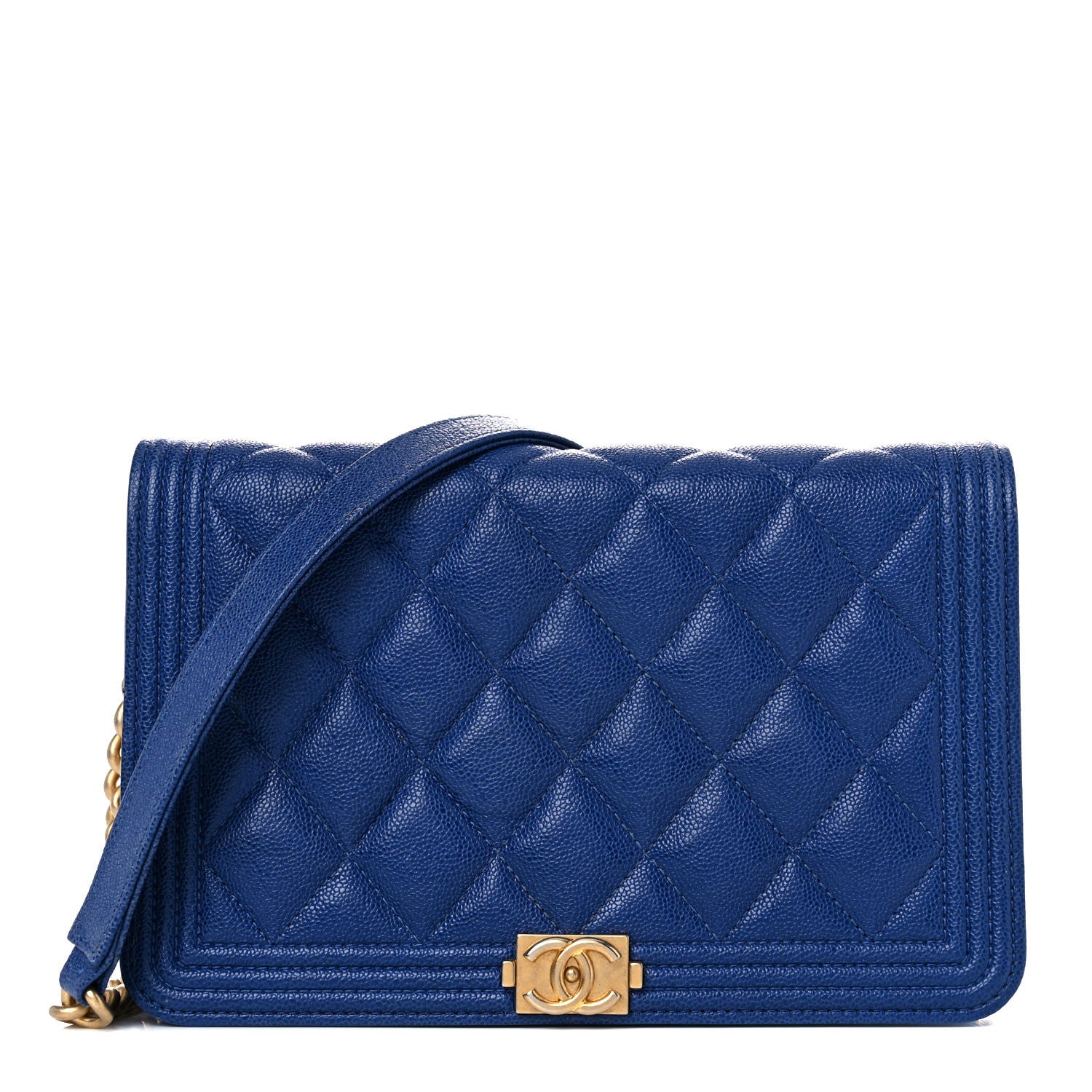 Chanel Caviar Quilted Boy Wallet On Chain WOC Blue 1 of 18