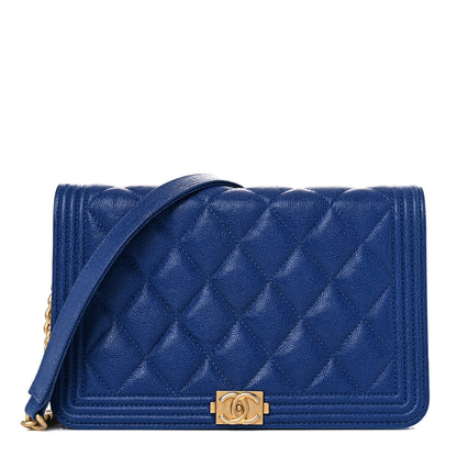 Chanel Caviar Quilted Boy Wallet On Chain WOC Blue 1 of 18