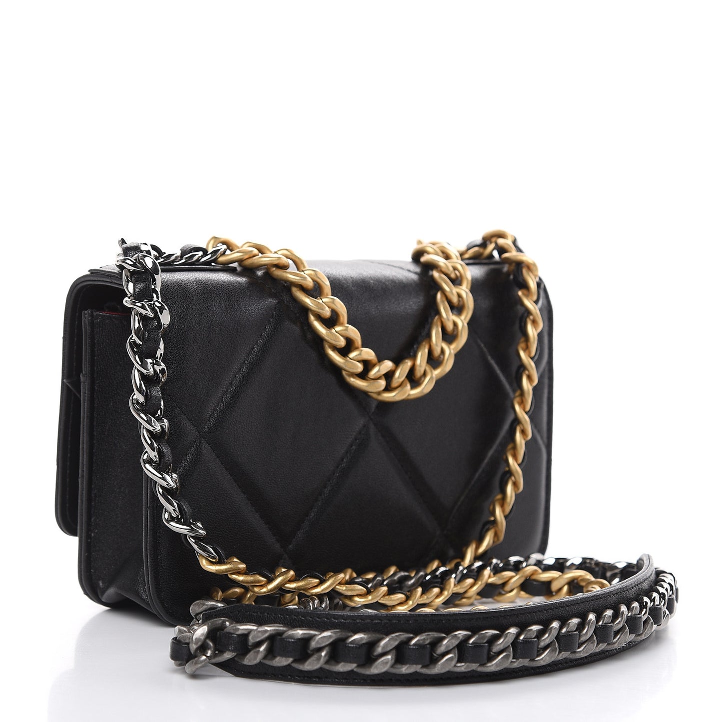 Goatskin Quilted 19 Wallet On Chain WOC Black