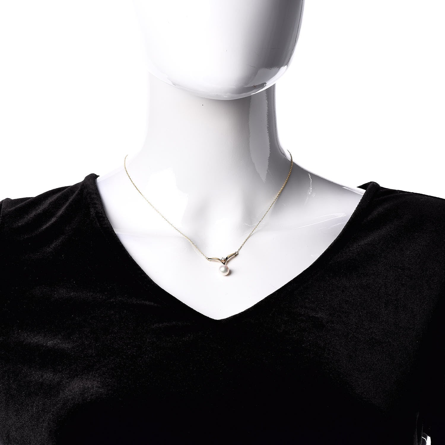 Mikimoto 18K Yellow Gold Diamond Akoya Pearl 7mm Pendant Necklace 2 of 4