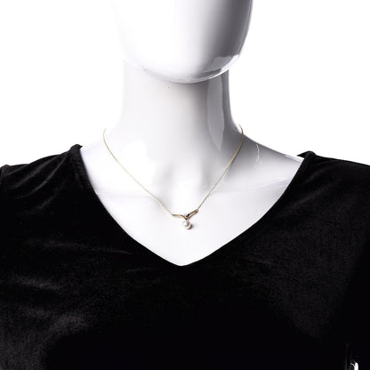 Mikimoto 18K Yellow Gold Diamond Akoya Pearl 7mm Pendant Necklace 2 of 4