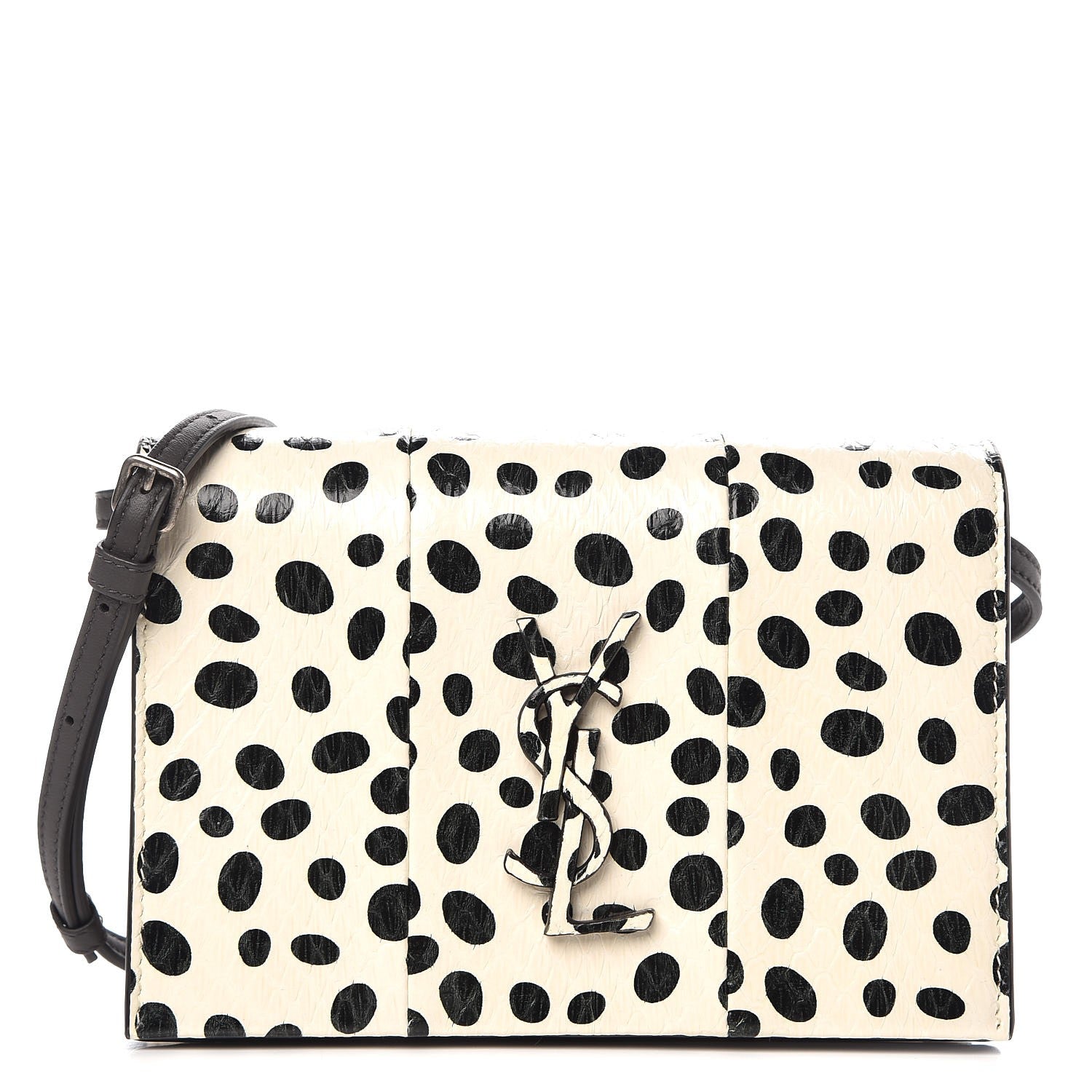 Saint Laurent Elaphe Polka Dot Print Monogram Toy Kate Strap Wallet Black White 1 of 6