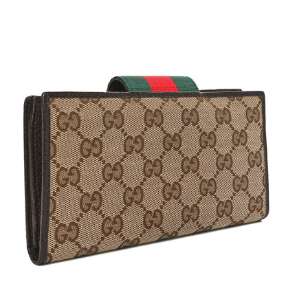 Gucci Monogram Calfskin Ladies Web Continental Wallet Beige Ebony Cocoa 3 of 8