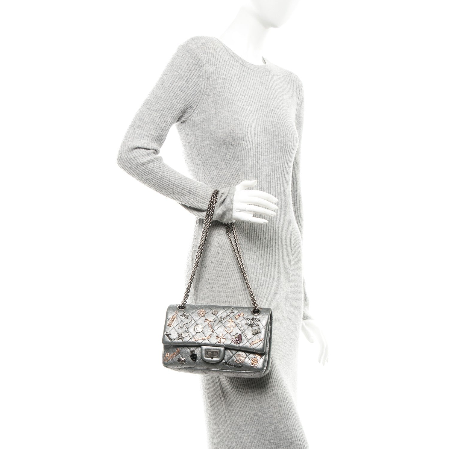Chanel Metallic Calfskin Quilted Lucky Charms 2.55 Reissue 225 Flap Dark Silver 2 of 7