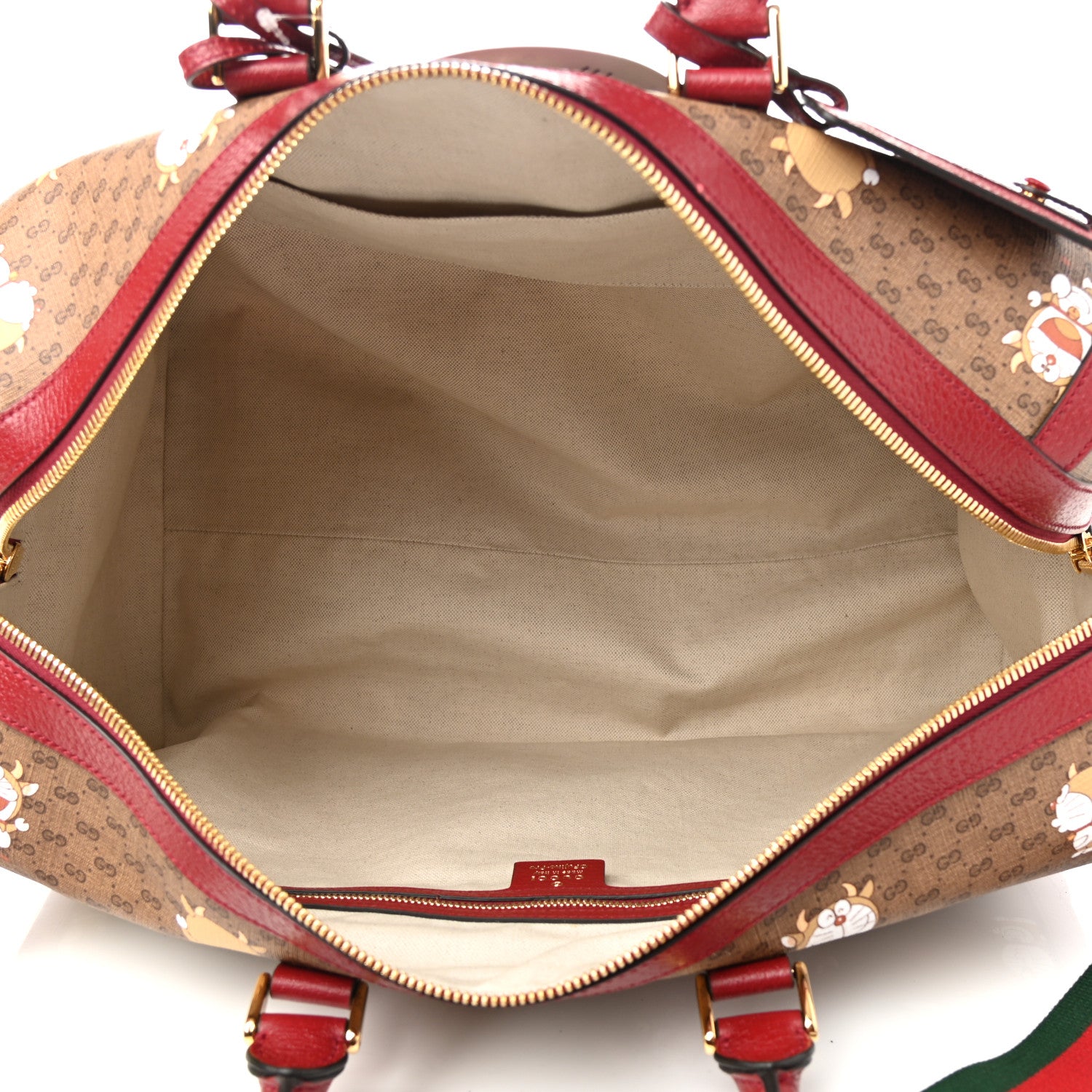 Gucci X DORAEMON Mini Vintage GG Supreme Monogram Web Duffle Travel Bag Beige Cherry Red 4 of 9