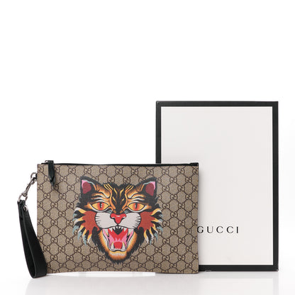 Gucci GG Supreme Monogram Angry Cat Zip Wristlet Pouch Beige 11 of 11
