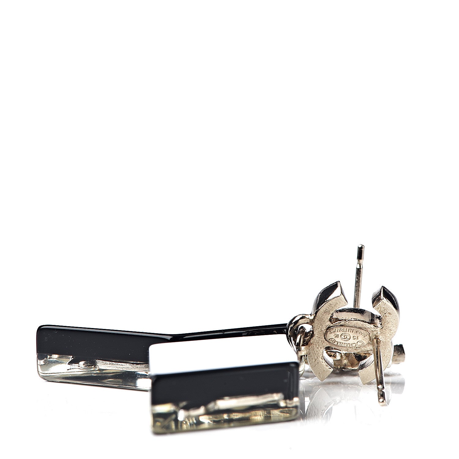 Chanel Resin Crystal Spoon Brasserie CC Drop Earrings Black White 4 of 5