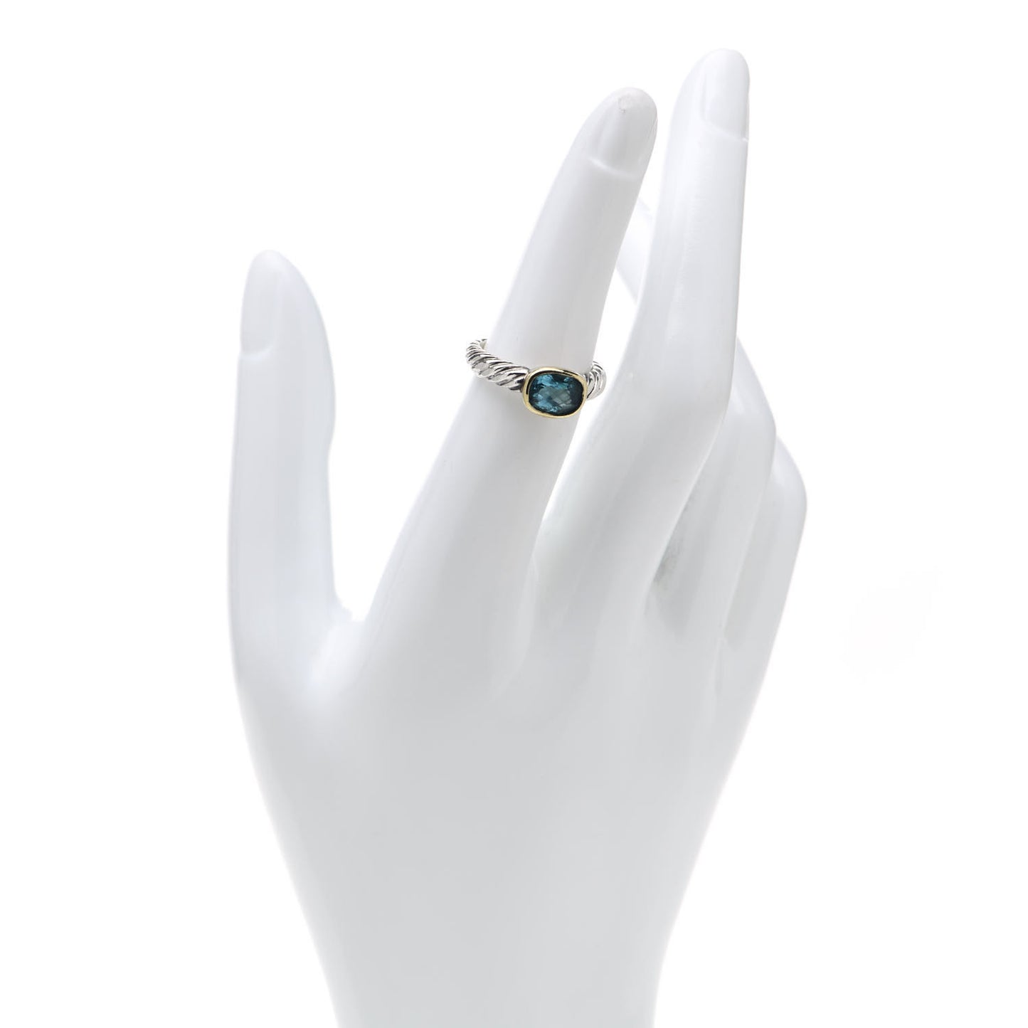 Sterling Silver 18K Yellow Gold Blue Topaz 8mm Noblesse Ring 52 6