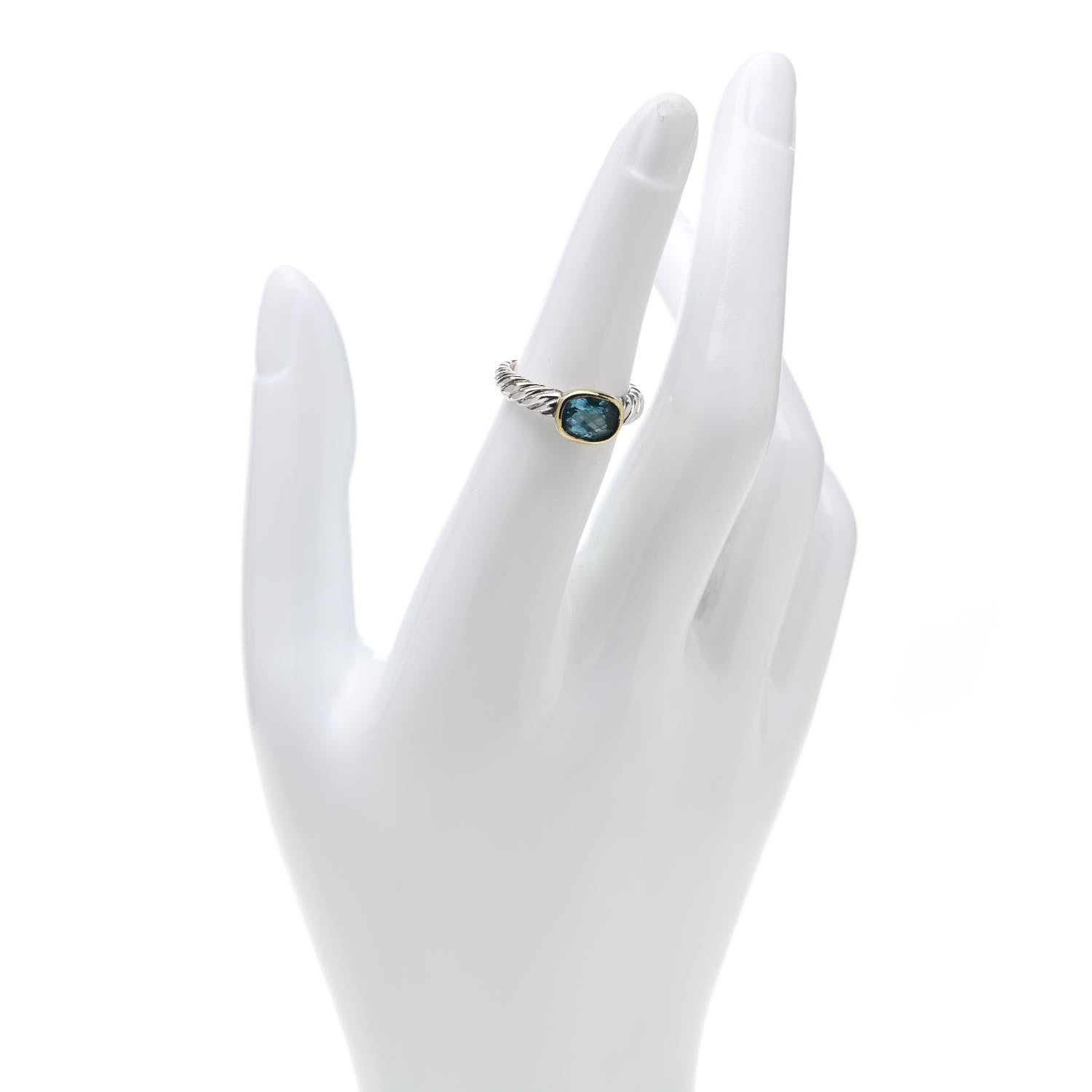David Yurman Sterling Silver 18K Yellow Gold Blue Topaz 8mm Noblesse Ring 52 6 2 of 5